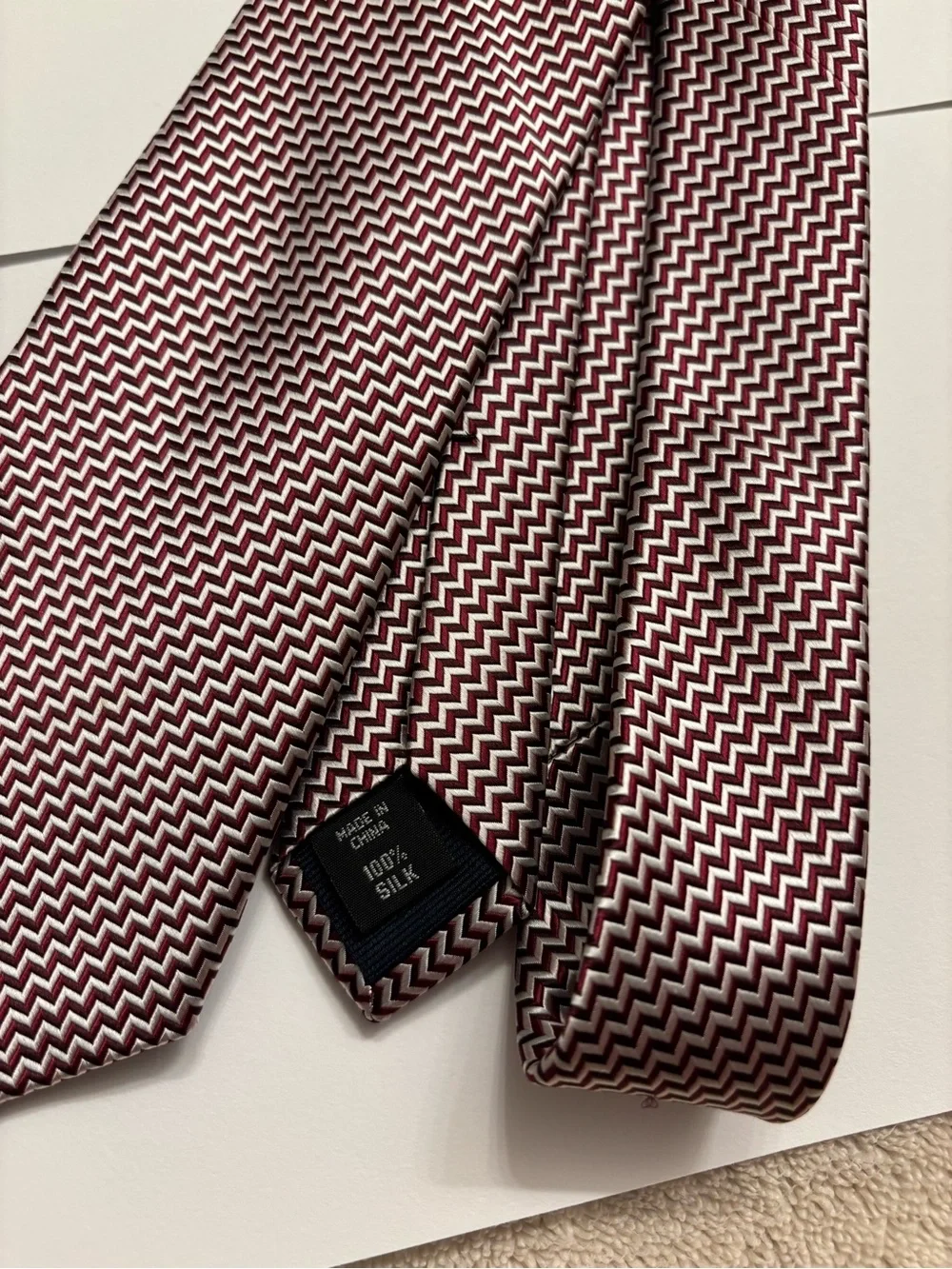 Michael Kors Silk Tie Burgundy White Chevron Pattern